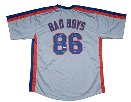 New York Mets Triple Signed & Inscribed “Bad Boys” Road Jersey With Gooden, Strawberry & Dykstra (JSA)